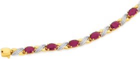 9ct+Gold+Natural+Ruby+%26amp%3B+Diamond+Bracelet
