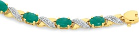 9ct-Gold-Natural-Emerald-Diamond-Oval-Cut-Kiss-Bracelet on sale