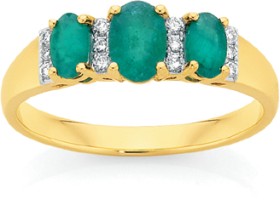 9ct+Gold+Emerald+%26amp%3B+Diamond+Trilogy+Ring