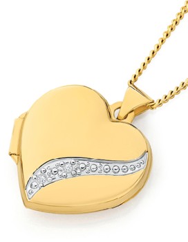 9ct+Two+Tone+Gold+Diamond+Heart+Locket
