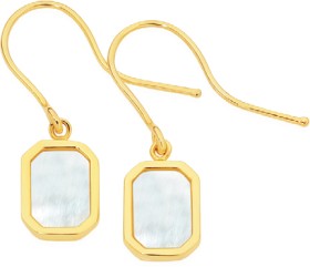 9ct-Gold-Mother-of-Pearl-Rectangle-Hook-Drop-Earrings on sale