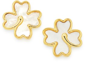9ct+Gold+Mother+of+Pearl+Clover+Stud+Earrings
