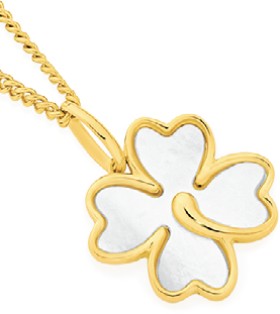 9ct-Gold-Mother-of-Pearl-Clover-Pendant on sale