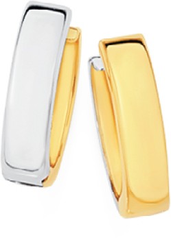9ct+Gold+Two+Tone+10mm+Huggie+Earrings