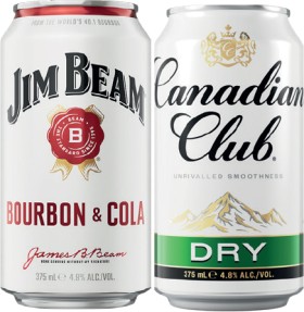 Jim-Beam-White-48-or-Canadian-Club-Dry-48-Premix-Cube-Cans-375mL-24-Pack on sale