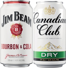 Jim-Beam-White-48-or-Canadian-Club-Dry-48-Premix-Cube-Cans-375mL-24-Pack on sale