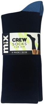 Mix+Men%26%23039%3Bs+Crew+Sock+Size+6-10+5+Pack