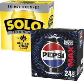 Pepsi+Max+or+Solo+Zero+Sugar+Soft+Drink+24x375mL