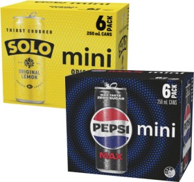 Pepsi-Max-Solo-or-Schweppes-Lemonade-Soft-Drink-6x250mL on sale