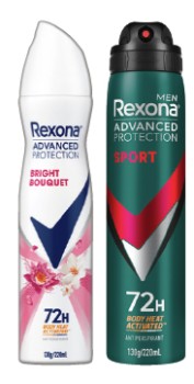 Rexona+Advanced+Protection+Antiperspirant+Spray+220mL+Selected+Varieties