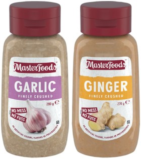 MasterFoods-Finely-Crushed-Garlic-280g-Ginger-or-Chopped-Onion-270g-Squeeze-Bottle-Selected-Varieties on sale