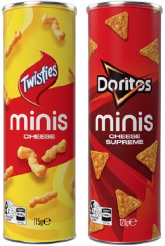 Twisties+Cheese+Minis+115g+or+Doritos+Cheese+Supreme+Corn+Chips+Minis+Canister+120g