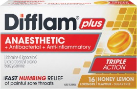 Difflam-Plus-Anaesthetic-Honey-Lemon-Flavour-Lozenges-16-Pack on sale