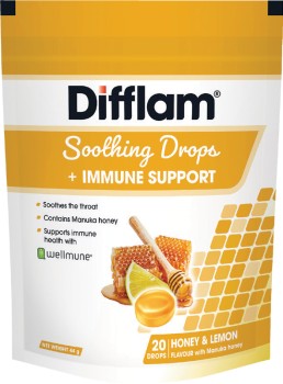 Difflam-Soothing-Drops-Immune-Support-Honey-Lemon-Flavour-20-Pack on sale