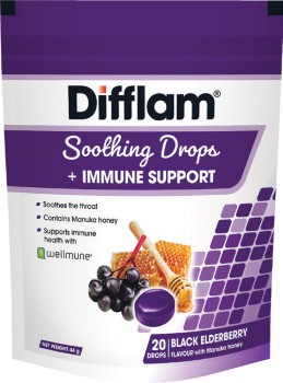 Difflam-Soothing-Drops-Immune-Support-Black-Elderberry-Flavour-20-Pack on sale
