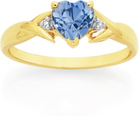 9ct-Gold-Created-Ceylon-Sapphire-Heart-Diamond-Ring on sale