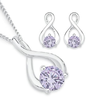 Sterling-Silver-Cubic-Zirconia-Wishbone-Pendant-Earrings-Set on sale