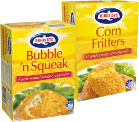 Birds+Eye+Bubble+%26lsquo%3Bn+Squeak+620g+or+Corn+Fritters+500g