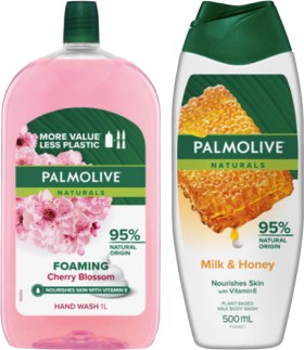 Palmolive-Body-Wash-450500mL-or-Foaming-Hand-Wash-Refill-1-Litre-Selected-Varieties on sale
