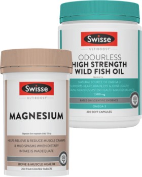 Swisse-Ultiboost-Odourless-High-Strength-Wild-Fish-Oil-Capsules-or-Magnesium-Tablets-200-Pack on sale