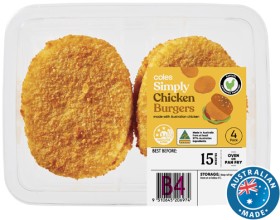 Coles+Simply+RSPCA+Approved+Chicken+Burgers+Plain+4+Pack+400g