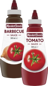 MasterFoods-Squeeze-Tomato-or-Barbecue-Sauce-475mL-500mL on sale