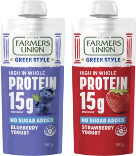 Farmers-Union-Greek-Style-High-Protein-No-Sugar-Added-Yogurt-Pouch-150g on sale