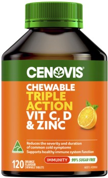 NEW+Cenovis+Chewable+Triple+Action+Vitamin+C%2C+D+%26amp%3B+Zinc+Tablets+120+Pack%5E