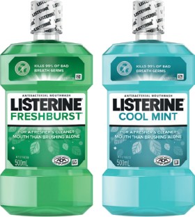 Listerine+Mouthwash+Fresher+%26amp%3B+Cleaner+500mL+Selected+Varieties