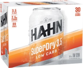 Hahn-Super-Dry-Lager-35-30-Pack-375mL-Cans on sale