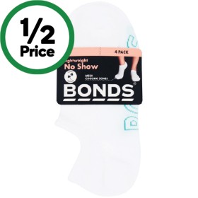 Bonds-Ladies-Lightweight-No-Show-Socks-Assorted-Pk-4 on sale