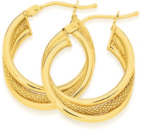 9ct-Gold-15mm-Plain-Pattern-Triple-Hoop-Earrings on sale