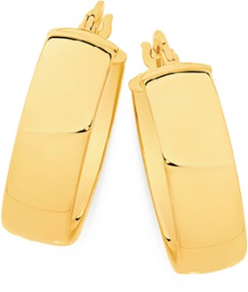 9ct+Gold+6x15mm+Half+Round+Hoop+Earrings