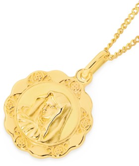 9ct-Gold-Hollow-Scalloped-Edge-Madonna-Medallion-Pendant on sale