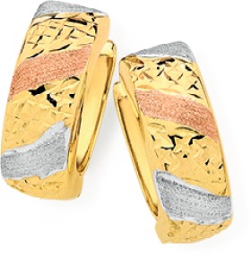 9ct+Gold+Tri+Tone+4x10mm+Huggie+Earrings