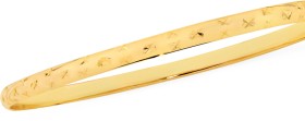 9ct+Gold+65mm+Solid+Diamond+Cut+Star+Patterned+Bangle