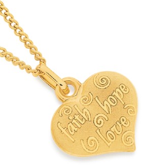 9ct+Gold+Faith+Hope+%26amp%3B+Love+Heart+Pendant