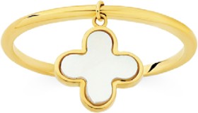 9ct-Gold-Mother-of-Pearl-Clover-Charm-Stacker-Ring on sale