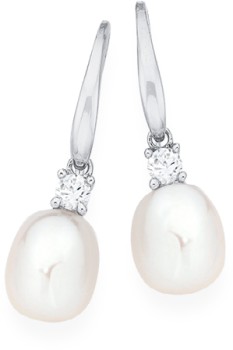 Sterling-Silver-Pearl-Cubic-Zirconia-Drop-Earrings on sale