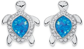 Sterling+Silver+Blue+Man-Made+Opal+%26amp%3B+Cubic+Zirconia+Turtle+Stud+Earrings