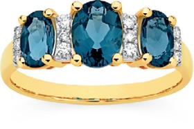9ct+Gold+London+Blue+Topaz+%26amp%3B+Diamond+Oval+Trilogy+Ring