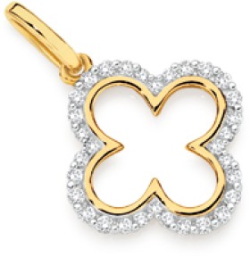 9ct+Gold+Diamond+Clover+Pendant