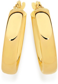 9ct+Gold+4x15mm+Polished+Half+Round+Hoop+Earrings