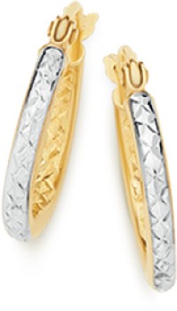 9ct-Gold-Two-Tone-10mm-Diamond-Cut-Hoop-Earrings on sale