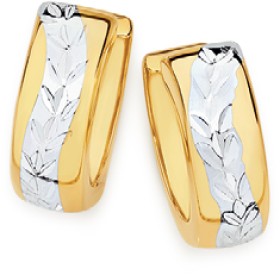9ct-Gold-Two-Tone-10mm-Diamond-Cut-Huggie-Earrings on sale