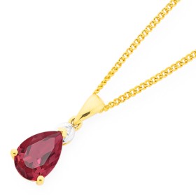 9ct+Gold+Created+Ruby+%26amp%3B+Diamond+Pendant