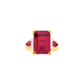 9ct+Gold+Created+Ruby+%26amp%3B+Diamond+Emerald+Cut+Dress+Ring