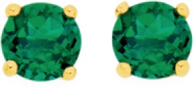 9ct+Gold+5mm+Created+Emerald+Stud+Earrings