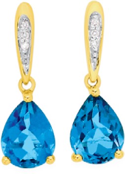 9ct-Gold-London-Blue-Topaz-Diamond-Stud-Earrings on sale