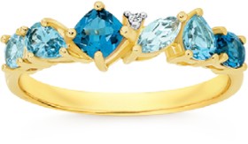 9ct-Gold-Multi-Topaz-Diamond-Ring on sale